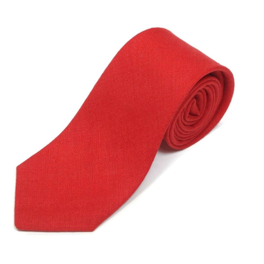 Vintage HENNESSY Couture Red Linen Blend Men's Skinny Neck Tie